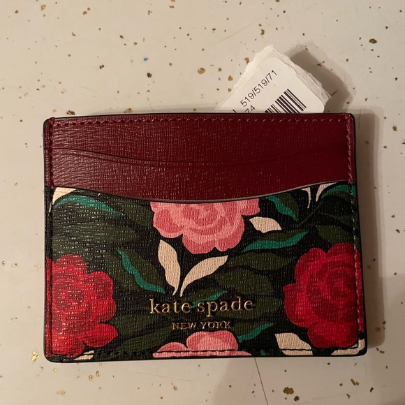 kate spade Burgundy and Floral Card Holder - Picture 1 of 7